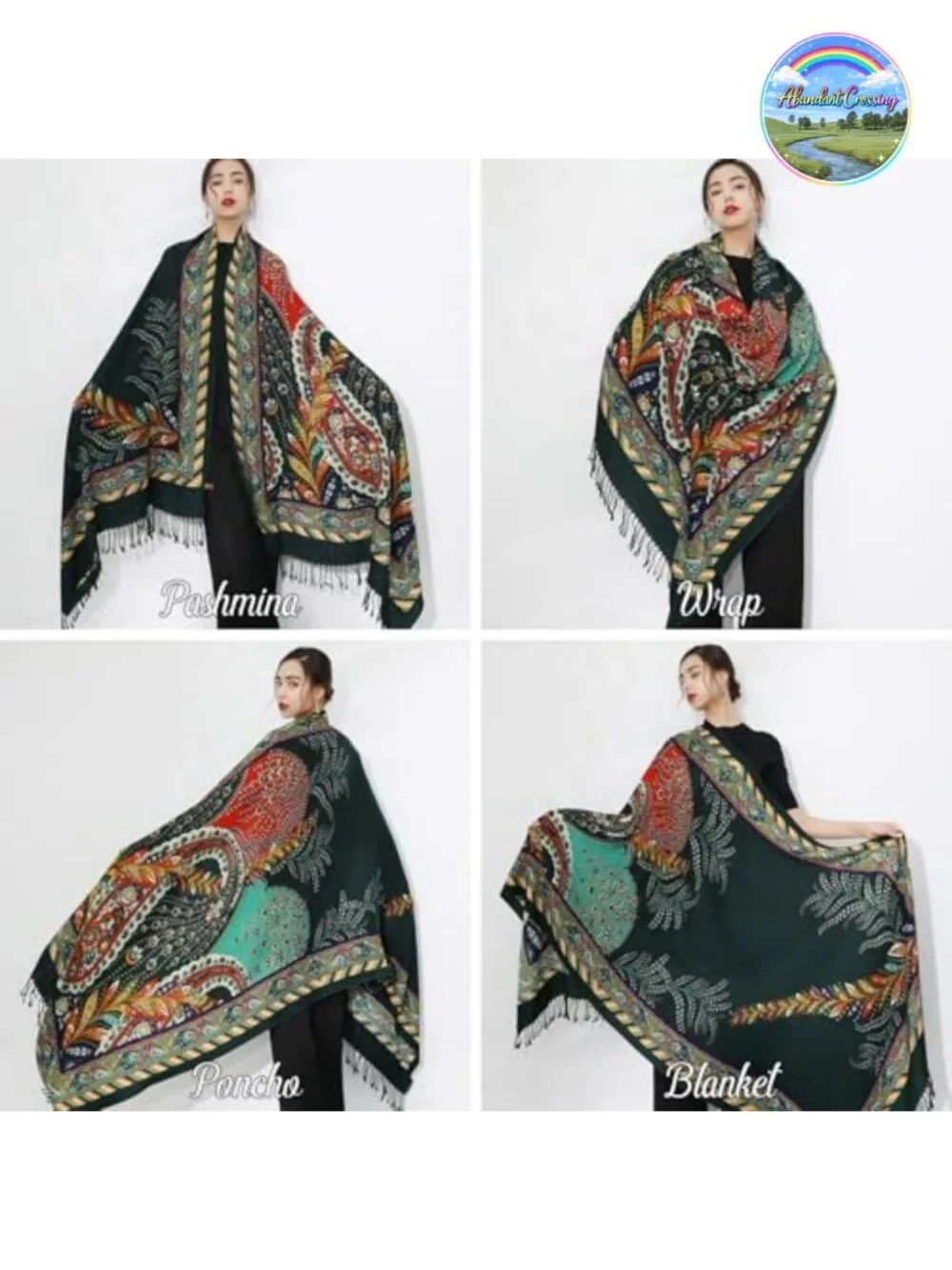 100% Merino Wool Oversized Pashmina Shawl Wrap for Women, 96x43, Tassels, Gift